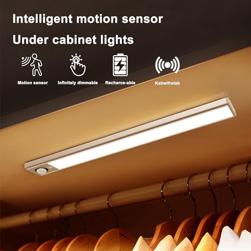 Wilktop Lampe de Placard 100LED, Lampe à Détecteur de Mouvement,Eclairage Led Rechargeable Interieur Placard,Dimmable Lampe LED Lumière Led pour Armoire Placard Escalier Cuisine (40CM 2 Pièce)