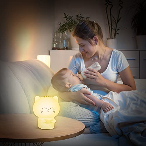 Chat Veilleuse Bebe, 7 Changements de Lumière Veilleuse Chat Recharge Lampe de Chevet Pour Chambre D'enfant Cadeau Veilleuse en Silicone Enfant Deco Lampe Noël Chambre Enfant Cadeau D'anniversaire