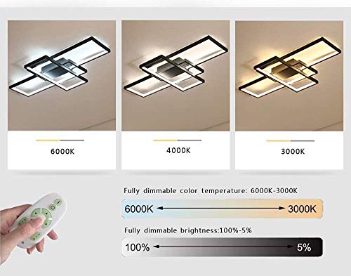 Jsz LED Dimmable Plafonnier Salon Lampe Avec Télécommande Moderne Plafond Creative Métal Acrylique Design Éclairage Chambre Décor Lampe,Noir,105cm