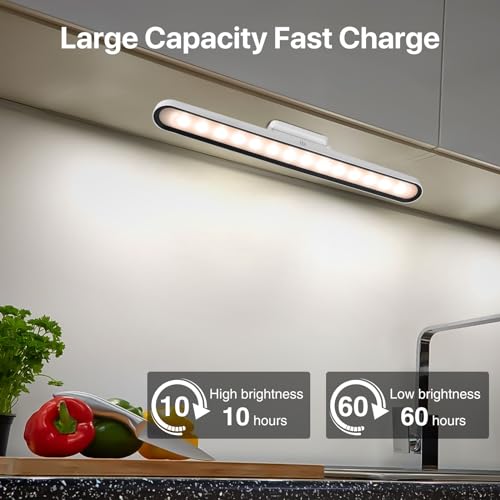 YUNYODA Lampe LED sous meuble de cuisine, tactile à intensité variable 28 LED, éclairage d'armoire avec batterie, rechargeable par USB éclairage magnétique pour cuisine salle de bain