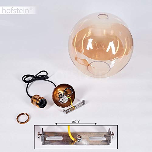 Suspension Ahanga en métal noir et verre fumé, lampe pendante rétro-design idéale dans un salon contemporain, Ø 25 cm, hauteur max. 250 cm, pour 1 ampoule E27, ampoule(s) non incluse(s)