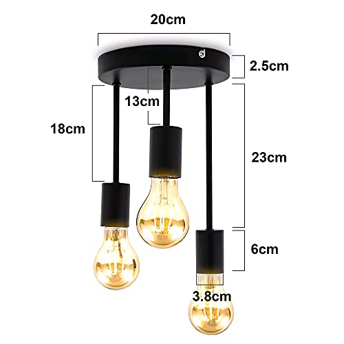 Mainen Plafonnier rétro,3 douilles pour ampoules 60W max, Lampe Suspension Industrielle Métal Retro Suspensions Vintage Plafonnier Luminaire Antique Pendante