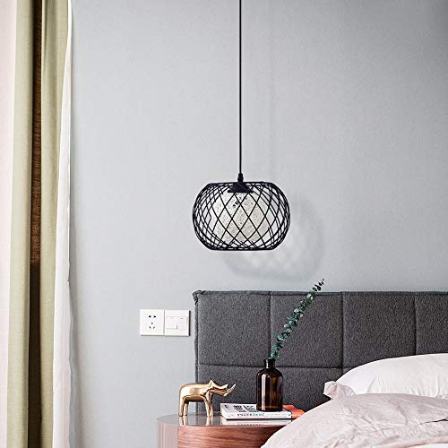 WOWEWA Lampe à Suspension Rétro en Métal Noir Cage E27 Suspension Industrielle,Lustre LED Moderne Simple Cuisine Salon Suspension Luminaire Créatif Antique Lampe Suspension E27 pour Cuisine Chambre