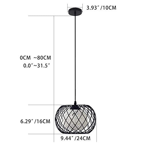 WOWEWA Lampe à Suspension Rétro en Métal Noir Cage E27 Suspension Industrielle,Lustre LED Moderne Simple Cuisine Salon Suspension Luminaire Créatif Antique Lampe Suspension E27 pour Cuisine Chambre