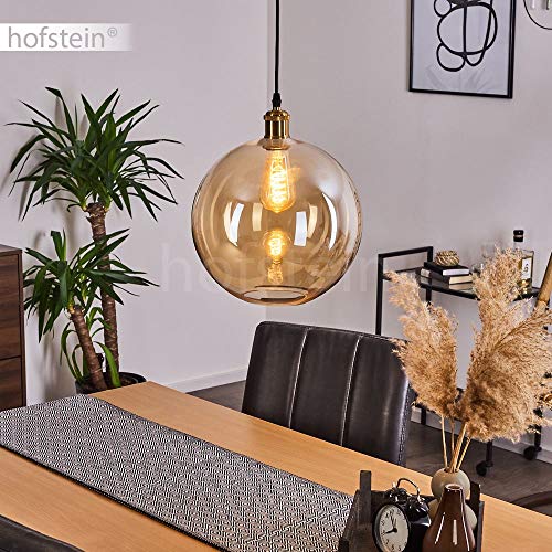 Suspension Ahanga en métal noir et verre fumé, lampe pendante rétro-design idéale dans un salon contemporain, Ø 25 cm, hauteur max. 250 cm, pour 1 ampoule E27, ampoule(s) non incluse(s)