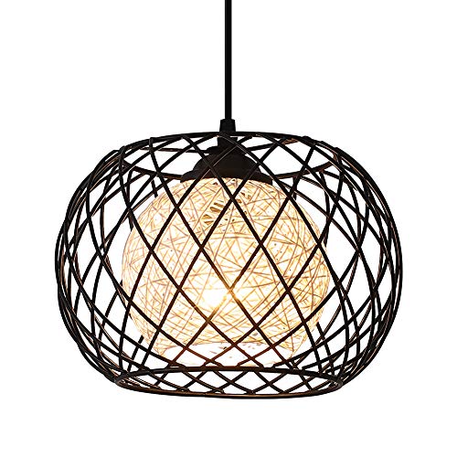 WOWEWA Lampe à Suspension Rétro en Métal Noir Cage E27 Suspension Industrielle,Lustre LED Moderne Simple Cuisine Salon Suspension Luminaire Créatif Antique Lampe Suspension E27 pour Cuisine Chambre