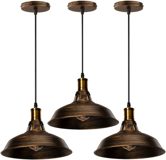 STOEX 3PCS Suspension Luminaire Vintage Métal 27cm, Lustre Plafonnier Industriel Lampes LED E27 Corde Ajustable pour Salon Cuisine Restaurant Salle à manger Chambre (Laiton)