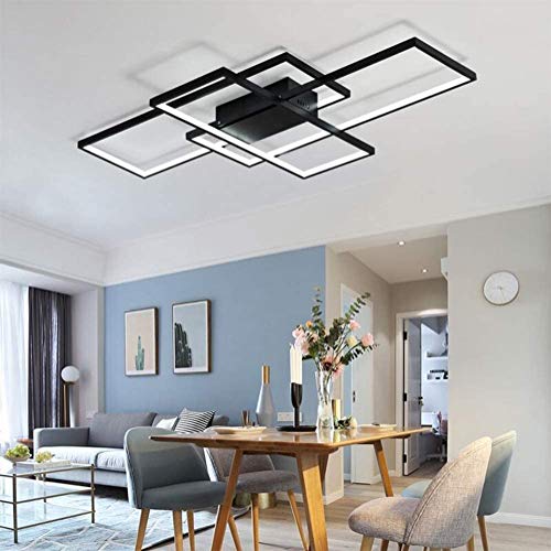 Jsz LED Dimmable Plafonnier Salon Lampe Avec Télécommande Moderne Plafond Creative Métal Acrylique Design Éclairage Chambre Décor Lampe,Noir,105cm