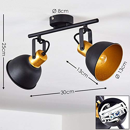 Plafonnier Blackburn en métal noir et or, luminaire de plafond à 2 spots orientables pour ampoules E14, ampoule(s) non incluse(s)