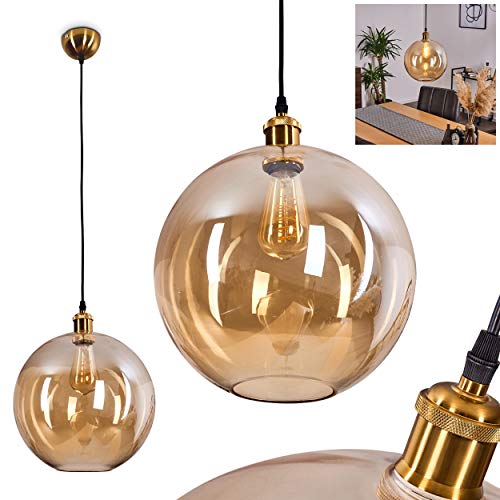 Suspension Ahanga en métal noir et verre fumé, lampe pendante rétro-design idéale dans un salon contemporain, Ø 25 cm, hauteur max. 250 cm, pour 1 ampoule E27, ampoule(s) non incluse(s)