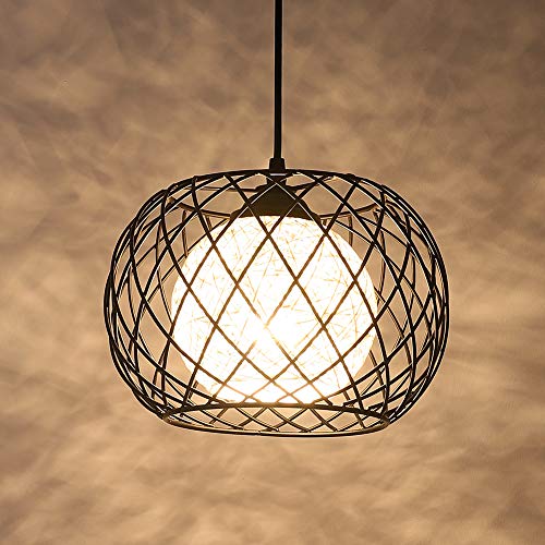 WOWEWA Lampe à Suspension Rétro en Métal Noir Cage E27 Suspension Industrielle,Lustre LED Moderne Simple Cuisine Salon Suspension Luminaire Créatif Antique Lampe Suspension E27 pour Cuisine Chambre