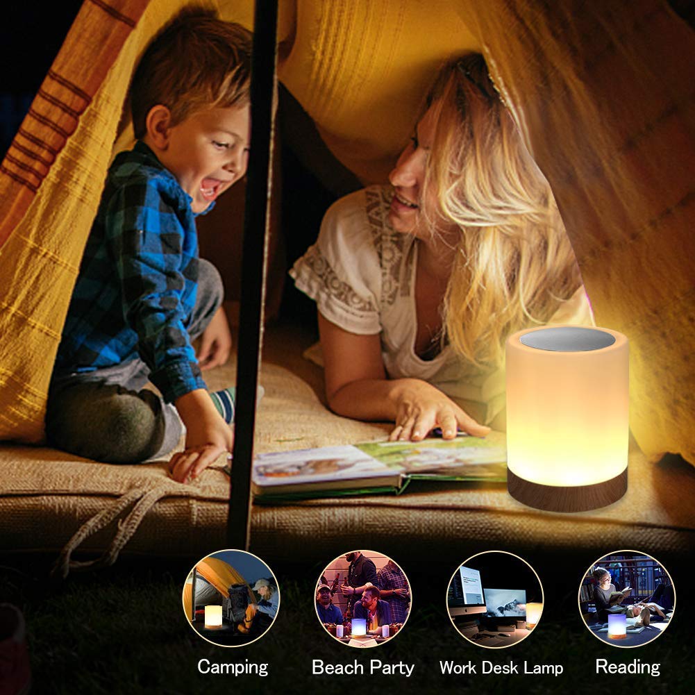 Veilleuse LED, Lampe de Table de Chevet Intelligente, Commande Tactile Dimmable, Rechargeable par USB, Portable, Changement de Couleur RGB pour les Enfants, Chambre Camping (Blanc Chaud)