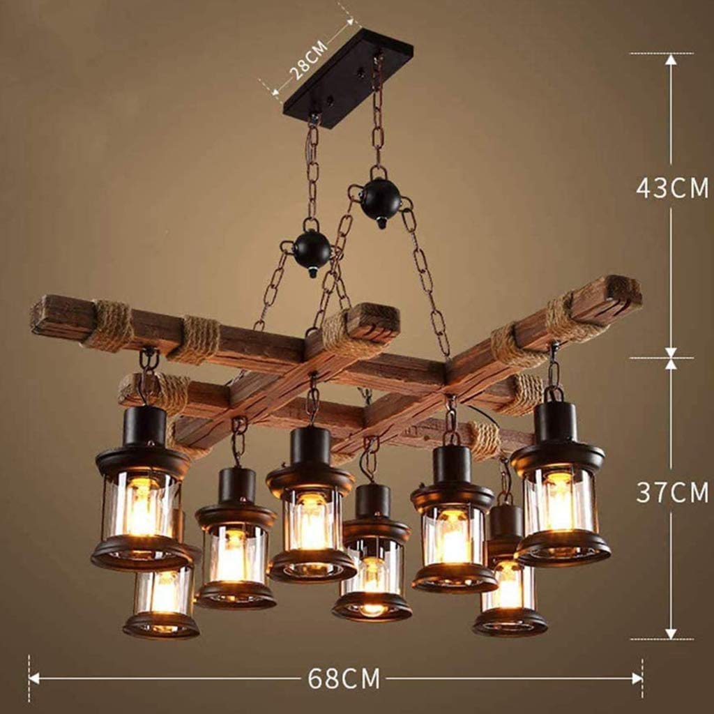 Lampe À Suspension Vintage LED Pendentif Rétro Poutre En Bois Rustique Poutre Edison Suspension Plafonnier Style-Réglable Hauteur Industrielle Loft Bar Cuisine Salle À Manger Suspendue Industrielle