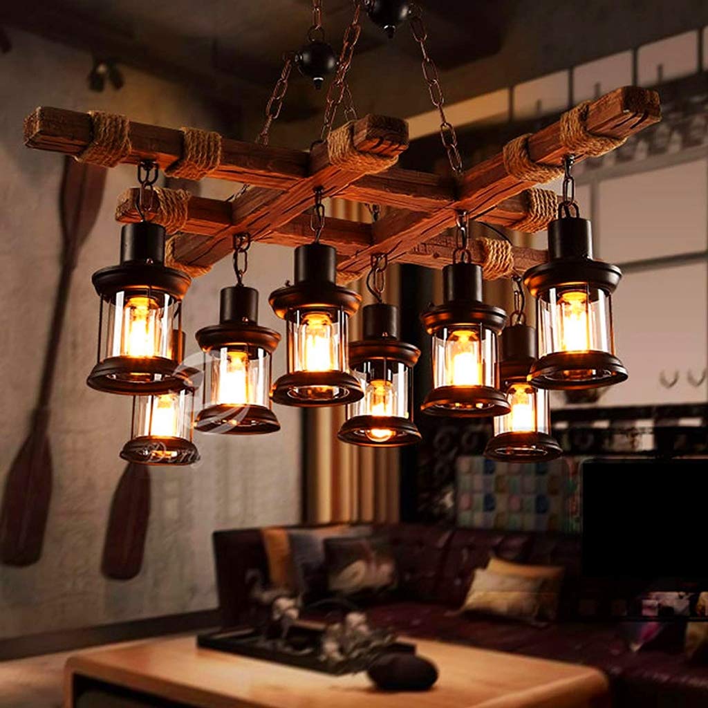 Lampe À Suspension Vintage LED Pendentif Rétro Poutre En Bois Rustique Poutre Edison Suspension Plafonnier Style-Réglable Hauteur Industrielle Loft Bar Cuisine Salle À Manger Suspendue Industrielle