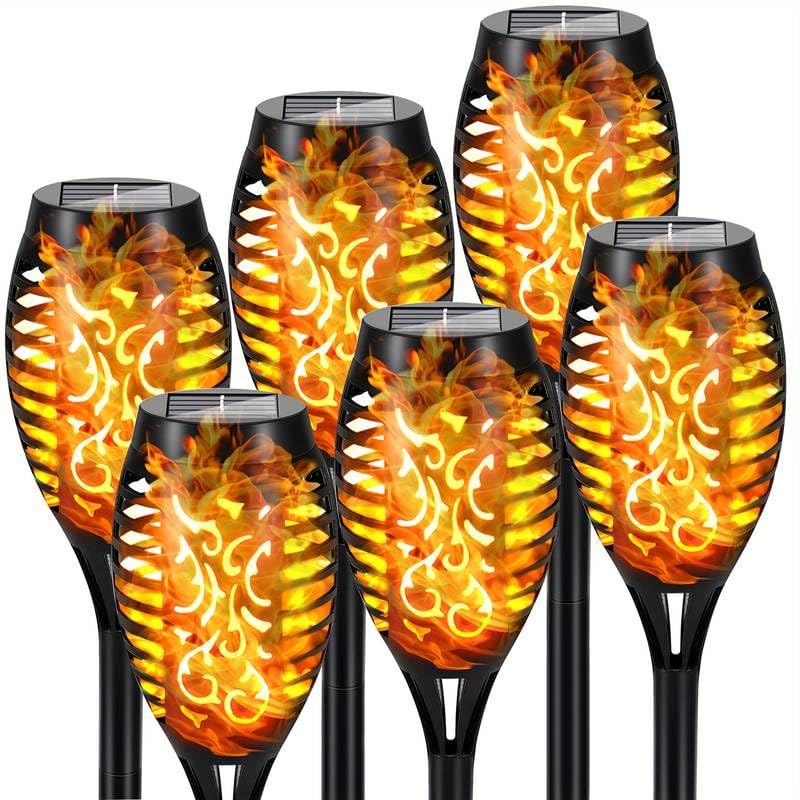 Sayapeiy Lot de 6 Lampes Solaire Exterieure Jardin, Torche Solaire Lumières IP65 Étanche, Lampes de Jardin avec Flammes Réalistes pour Patio,Chemins,Cour