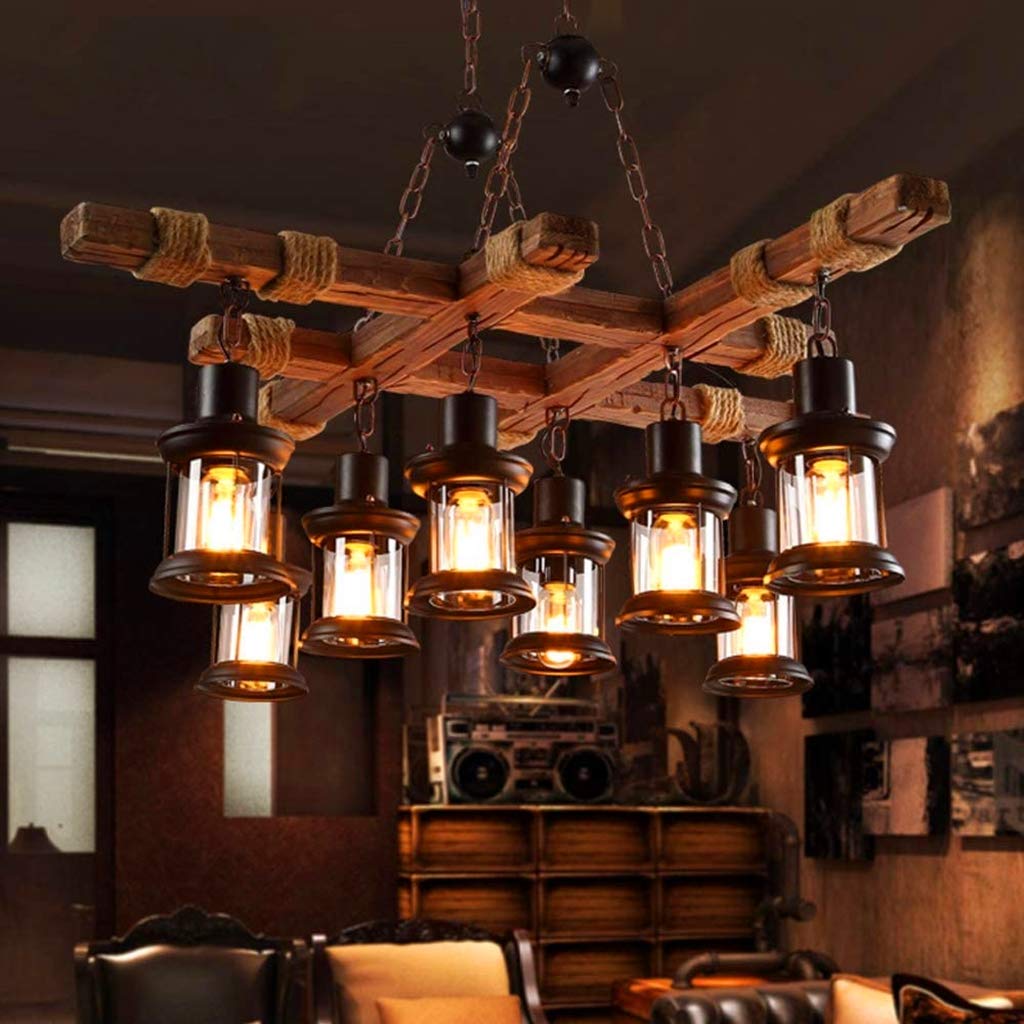 Lampe À Suspension Vintage LED Pendentif Rétro Poutre En Bois Rustique Poutre Edison Suspension Plafonnier Style-Réglable Hauteur Industrielle Loft Bar Cuisine Salle À Manger Suspendue Industrielle