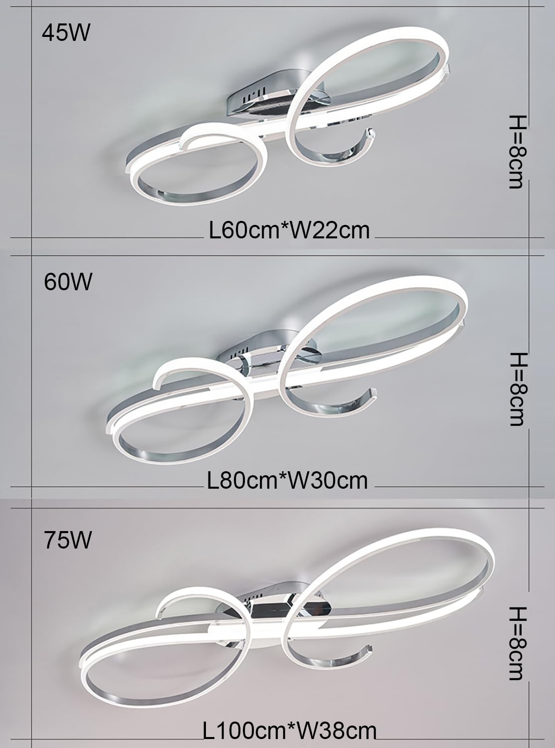 Hsyyz Plafonnier LED dimmable Plafonnier de table à manger Plafonnier de salon en métal avec télécommande Plafonnier design Chambre à coucher Cuisine Bureau Plafonnier (chrome, L60CM/45W)