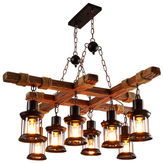 Lampe À Suspension Vintage LED Pendentif Rétro Poutre En Bois Rustique Poutre Edison Suspension Plafonnier Style-Réglable Hauteur Industrielle Loft Bar Cuisine Salle À Manger Suspendue Industrielle