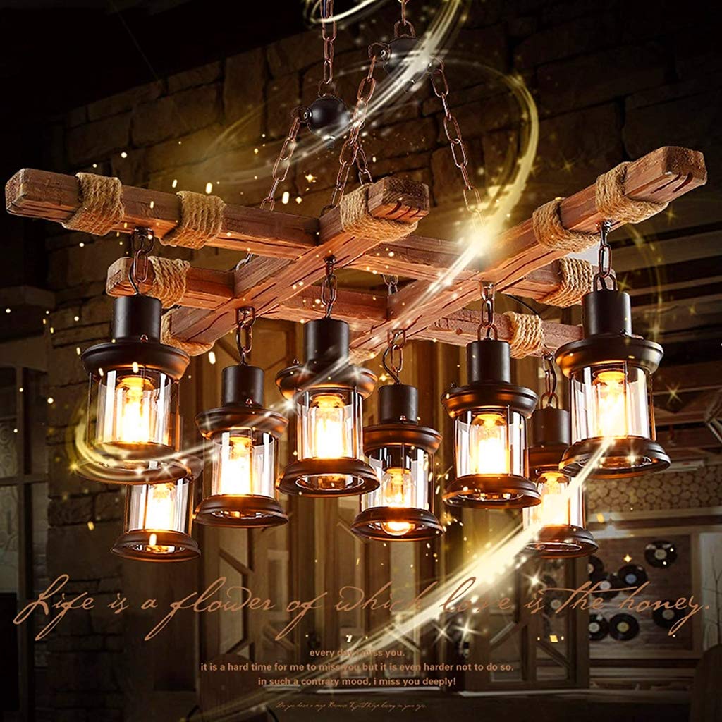 Lampe À Suspension Vintage LED Pendentif Rétro Poutre En Bois Rustique Poutre Edison Suspension Plafonnier Style-Réglable Hauteur Industrielle Loft Bar Cuisine Salle À Manger Suspendue Industrielle